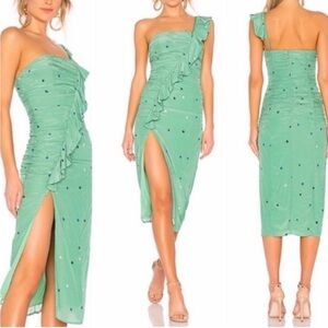 MAJORELLE Green One-Shoulder Dress